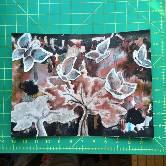 ORIGINAL ART. Abstract Butterfly Wall Art in Black, Brown, Red, and Blue Ink - Picture 6 of 6